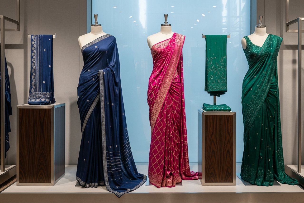 Interior of the AP Silk saree store in Byadarahalli, Bengaluru